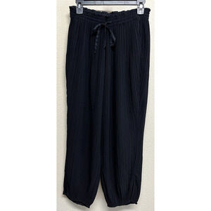 AYR Pleaded Barrel Leg Jogger Pants Size S Black Side Slits Drawcord